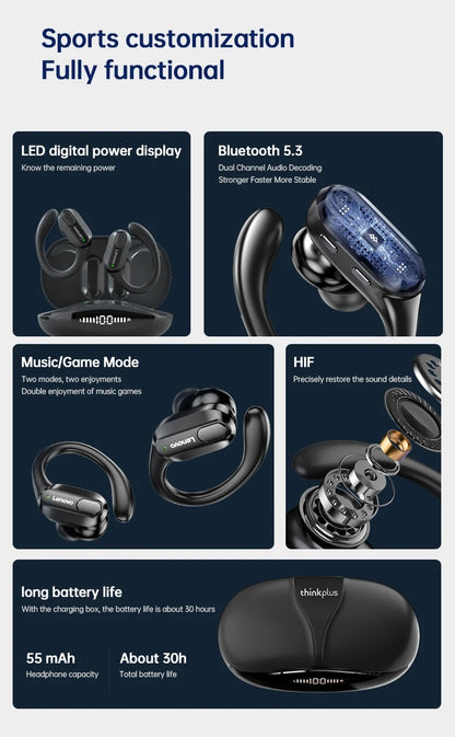 Lenovo XT80 Wireless Sport Earphones with Mic, LED Power Display, Hifi Stereo Sound, Bluetooth 5.3, TWS Head phones